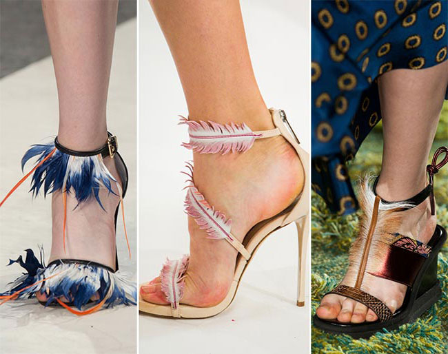 Обувь с элементами из перьев - тенденции весна-лето 2015